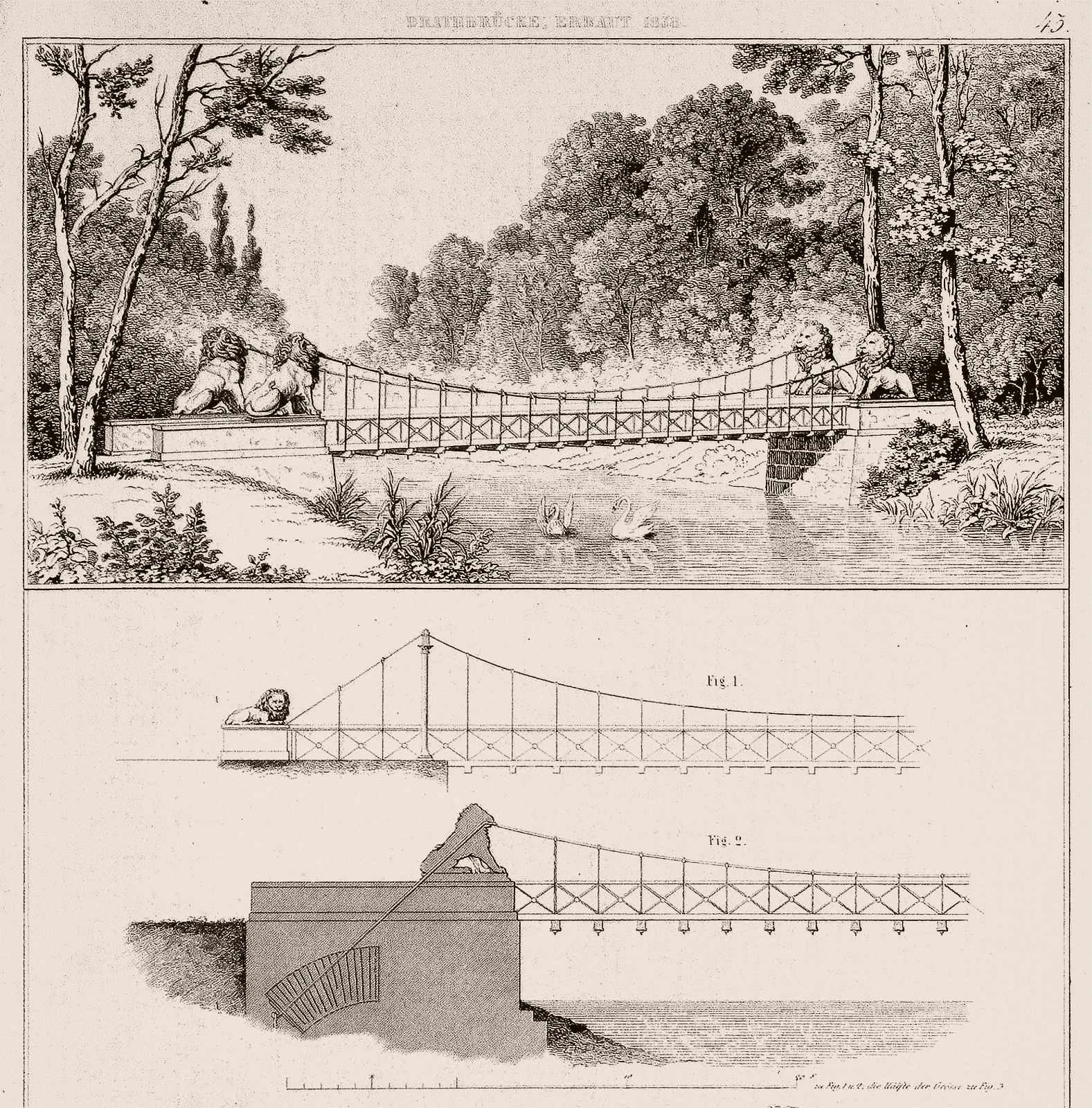 Hiro Hirakawa, Plan of the bridge by Ludwig Ferdinand Hesse, 1838, on the Architektonisches Album by (c) Ferdinand Riegel, 平川ヒロ